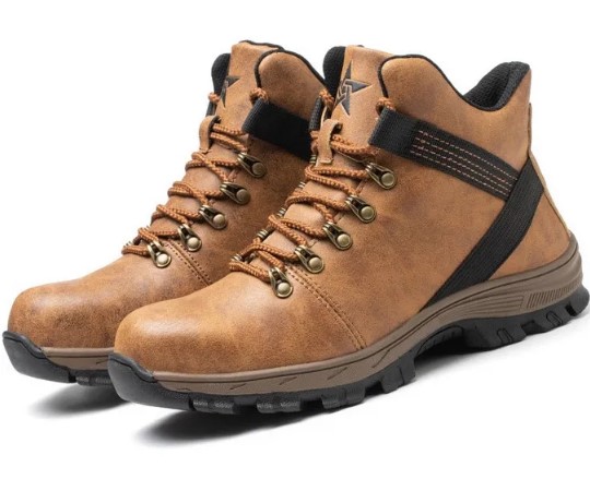 Black and Brown Mid Cut Anti-smash Steel Toe Waterproof Non-slip Insulation Footwear Boots Safety Shoes for Men