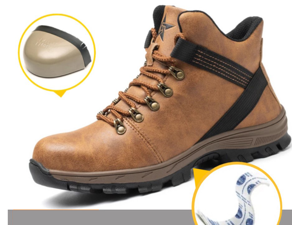 Black and Brown Mid Cut Anti-smash Steel Toe Waterproof Non-slip Insulation Footwear Boots Safety Shoes for Men