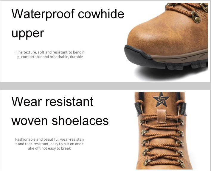 Black and Brown Mid Cut Anti-smash Steel Toe Waterproof Non-slip Insulation Footwear Boots Safety Shoes for Men