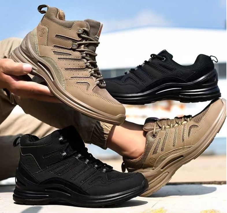 Microfiber Leather Flying Knit Plastic Toe Insert Shoes for Men Safety Protective Working Shoes Boots